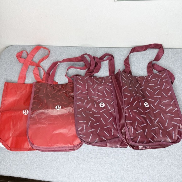 lululemon athletica Handbags - Bundle Of 4 Lululemon Red Burgundy Small Tote Bags Reusable Lot Of Four